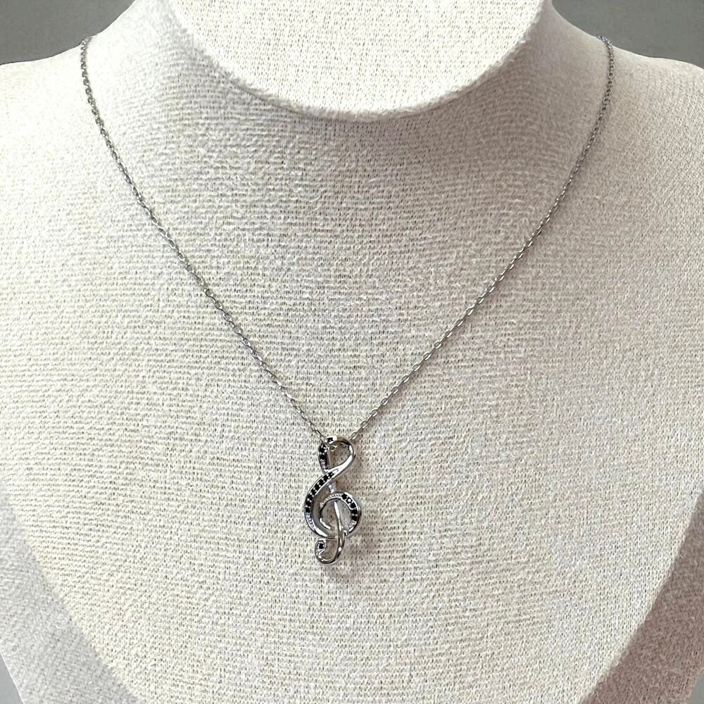 Silver-Tone Musical Note Pendant Necklace